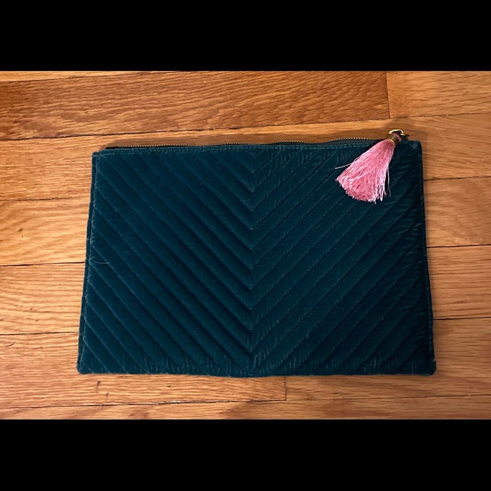 J. Crew green quilted pouch